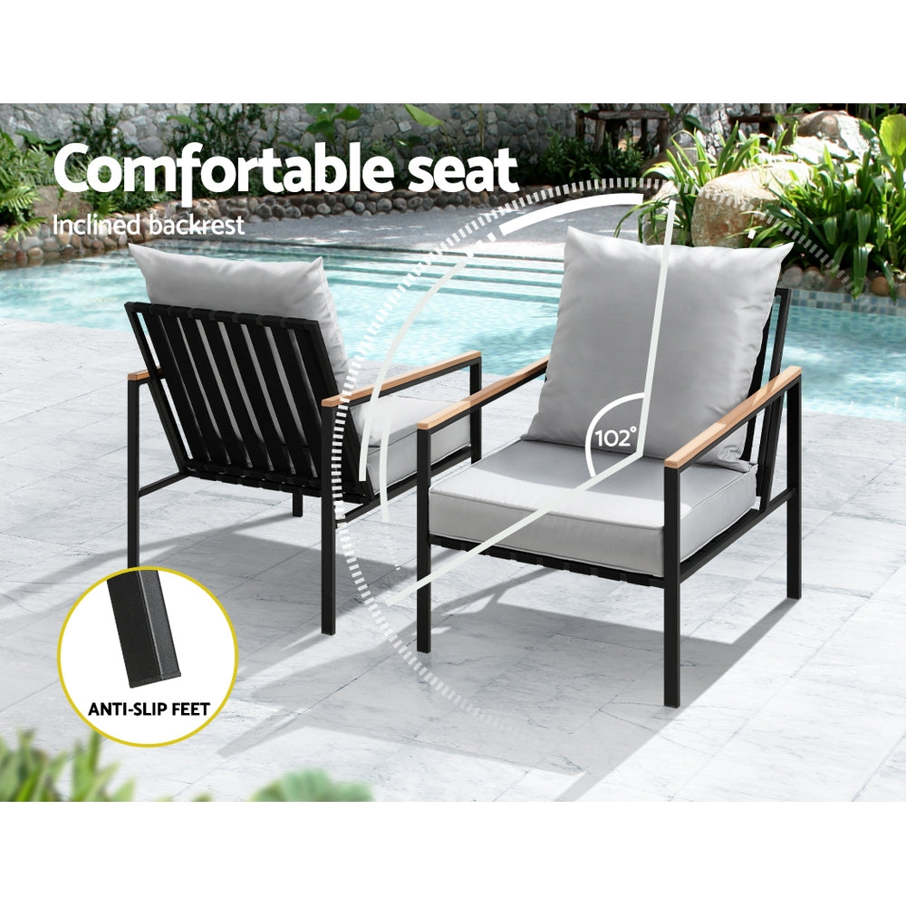 Gardeon 3PC Outdoor Lounge Setting Black Chairs Table Patio