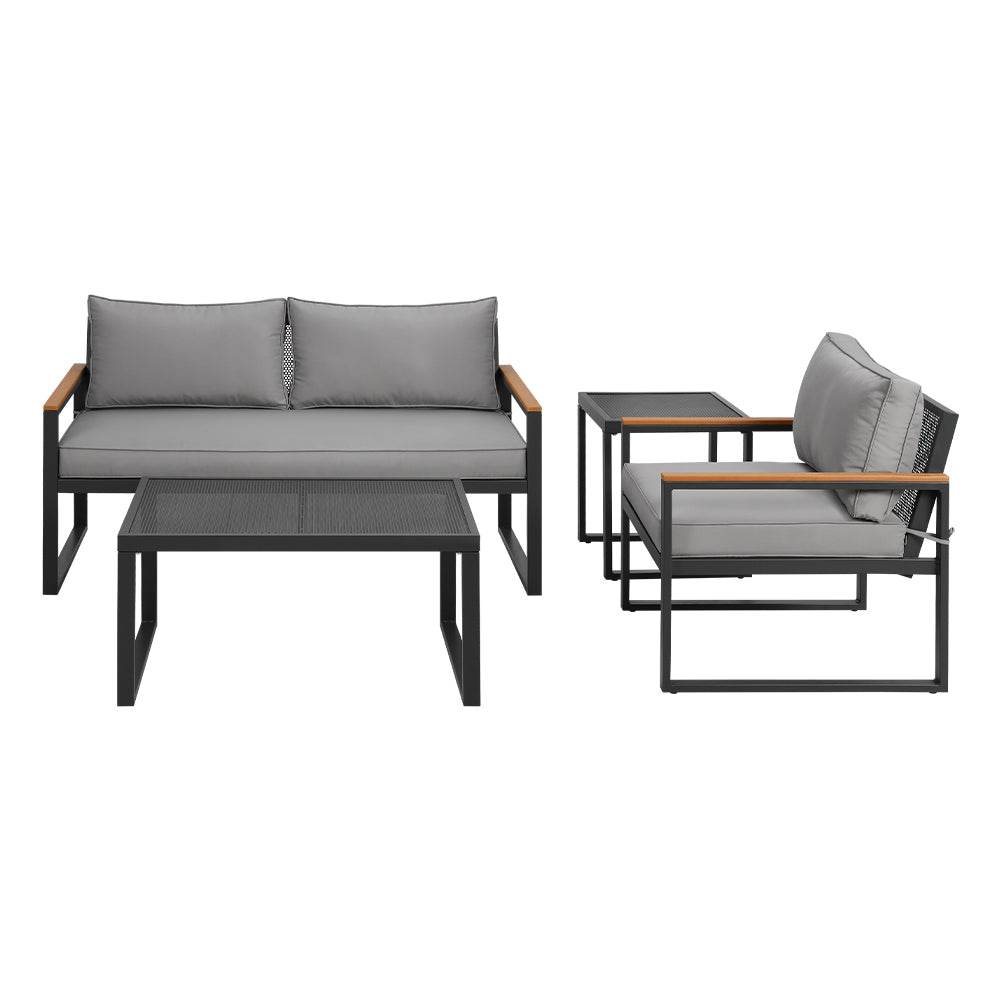 Gardeon 3-Seater Outdoor Modular Lounge Set Steel Black Grey Cushions