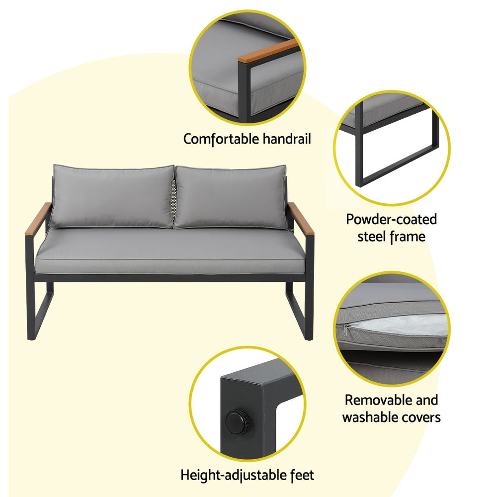 Gardeon 3-Seater Outdoor Modular Lounge Set Steel Black Grey Cushions