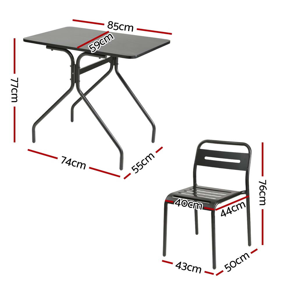 Weather-Resistant Steel 3PC Outdoor Bistro Set - Gardeon