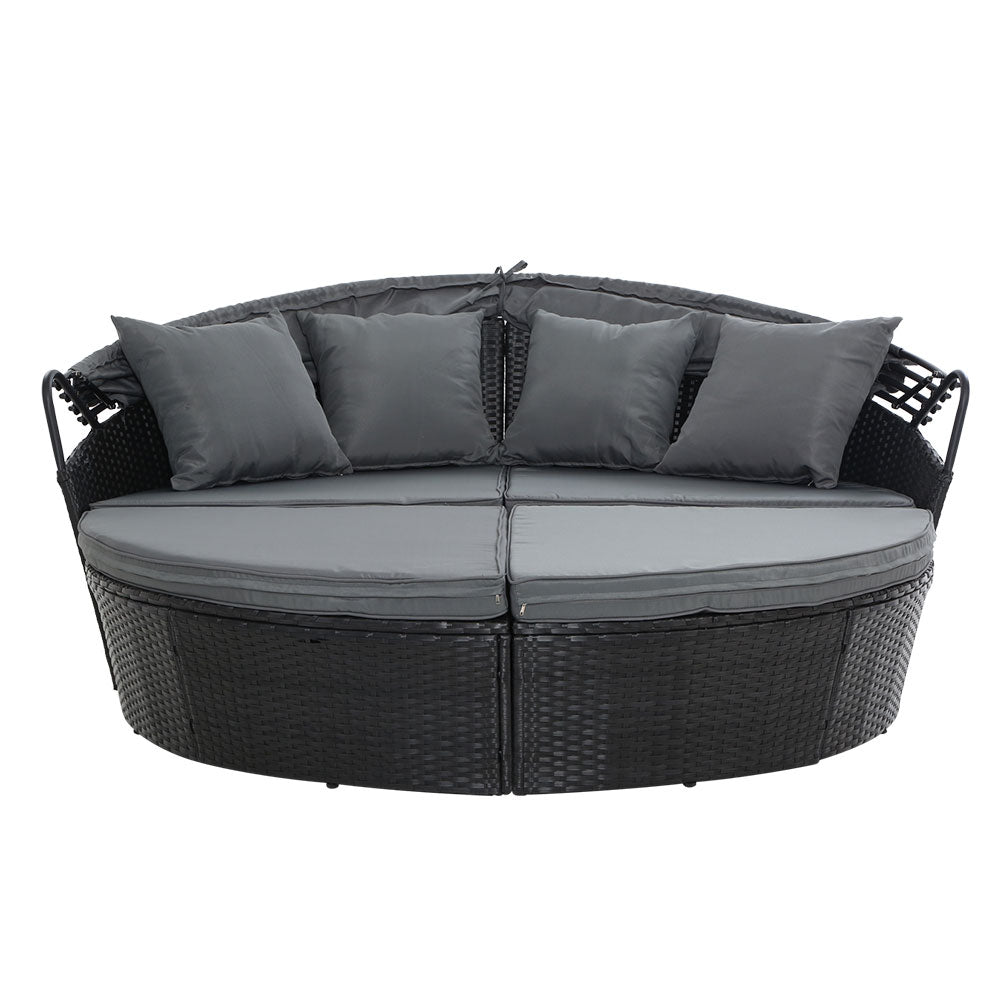 Gardeon Outdoor Day Bed Wicker Lounger Black Grey