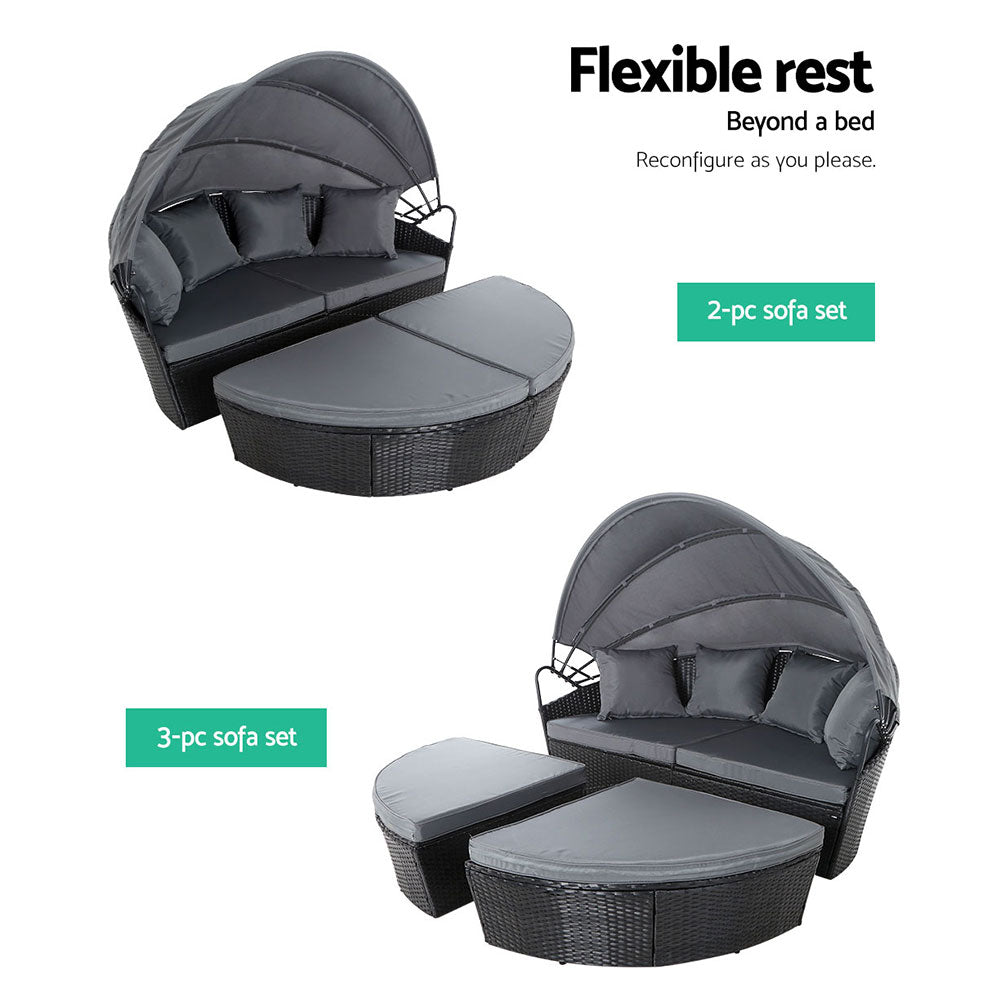 Gardeon Outdoor Day Bed Wicker Lounger Black Grey