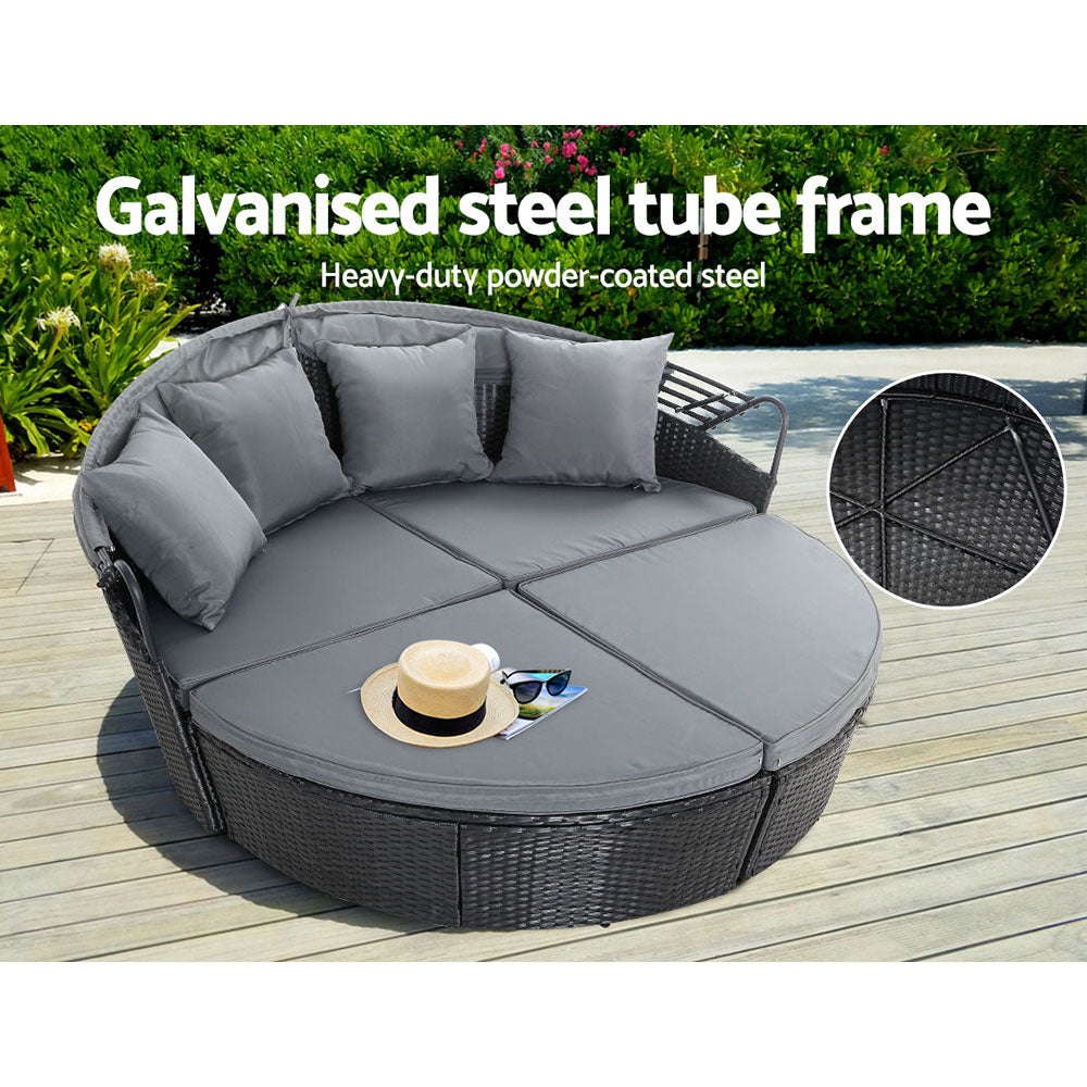 Gardeon Outdoor Day Bed Wicker Lounger Black Grey