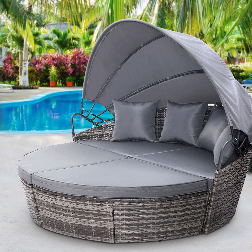 Gardeon Outdoor Sun Lounger Day Bed with Canopy Grey
