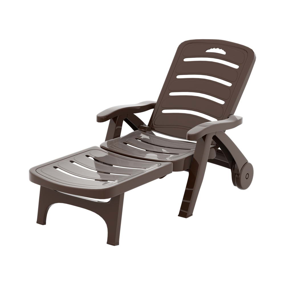 Gardeon Folding Sun Lounger with Wheels Brown Outdoor Patio Chair