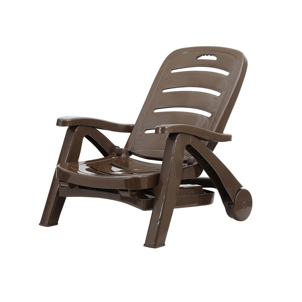 Gardeon Folding Sun Lounger with Wheels Brown Outdoor Patio Chair