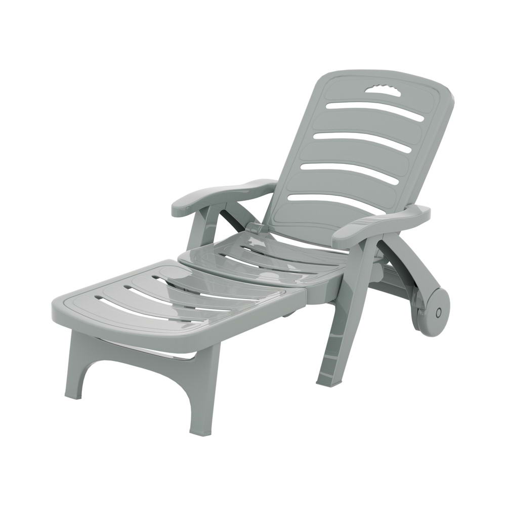 Gardeon Grey Folding Sun Lounger with Wheels Outdoor Patio Furniture