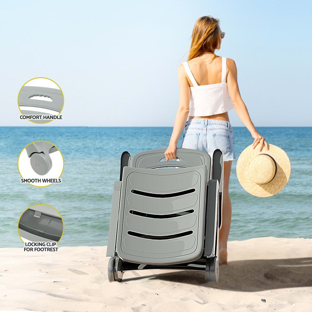 Weather-Resistant Adjustable Sun Lounger with Wheels - Gardeon