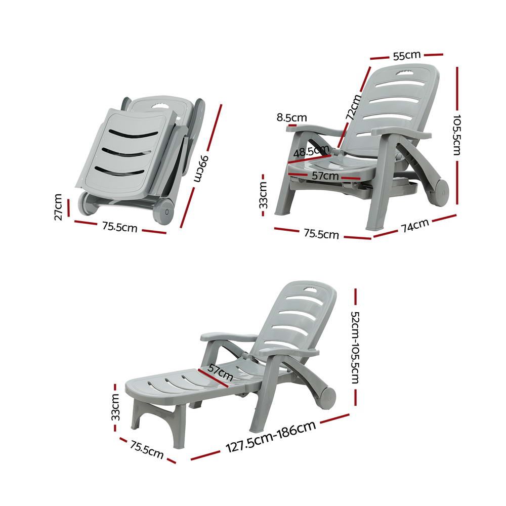 Gardeon 2PC Sun Lounger Folding Recliner Chair Grey