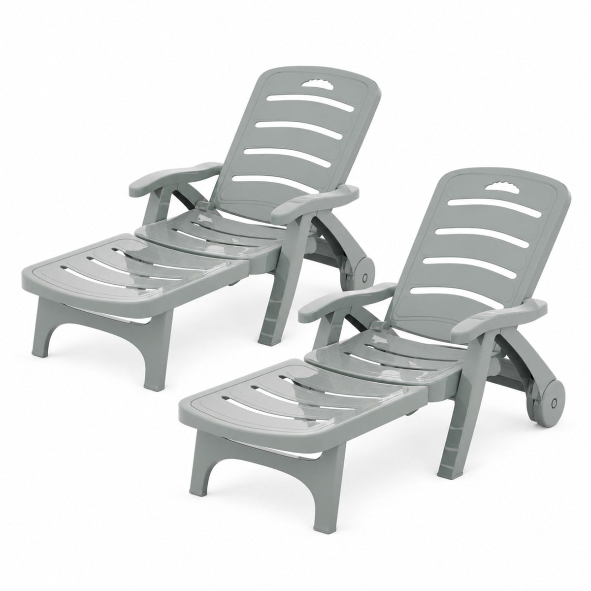 Gardeon 2PC Sun Lounger Folding Recliner Chair Grey