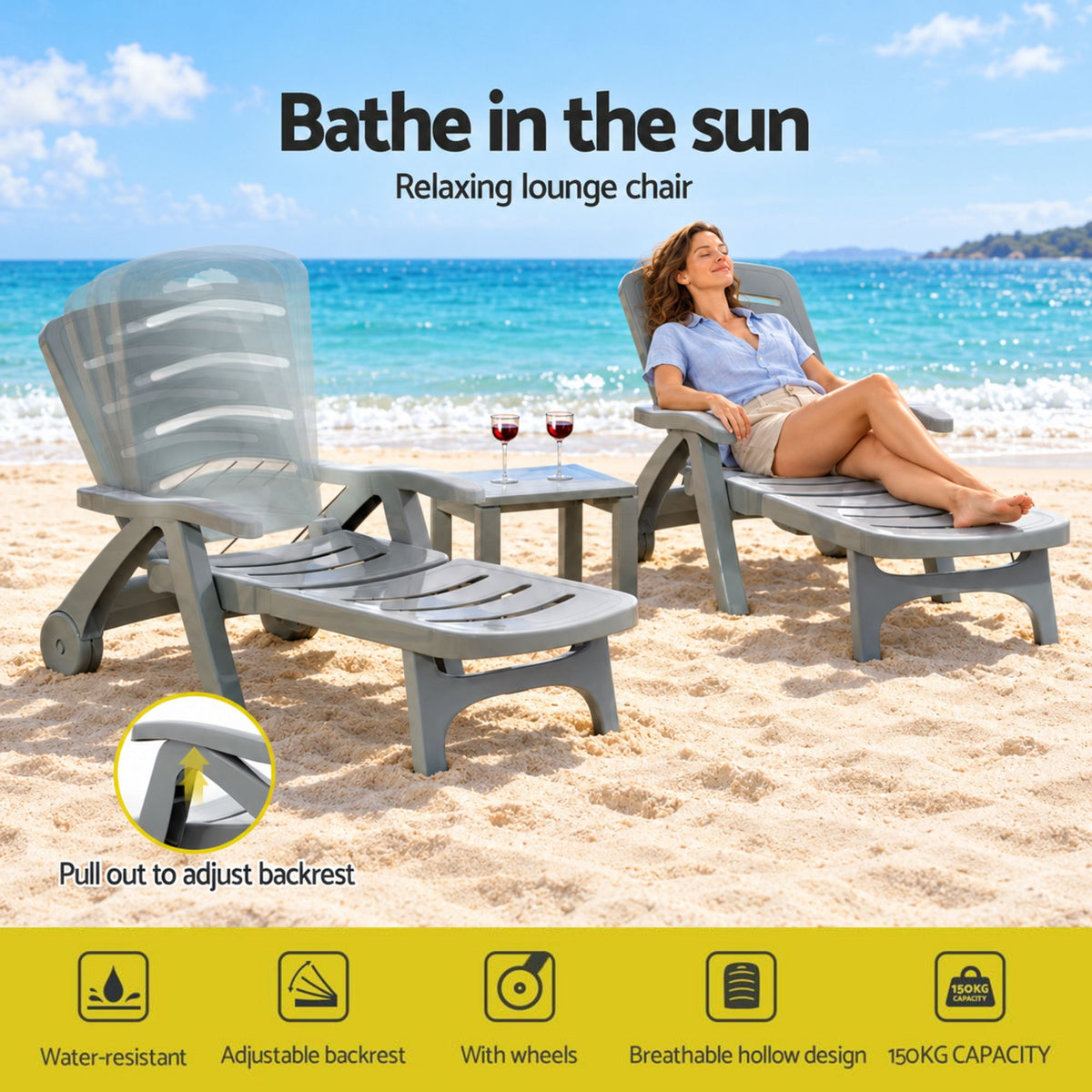 Gardeon 2PC Sun Lounger Folding Recliner Chair Grey