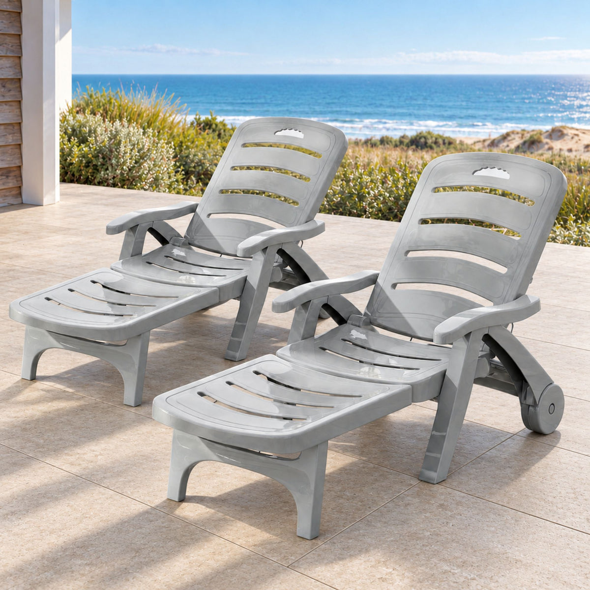 Gardeon 2PC Sun Lounger Folding Recliner Chair Grey