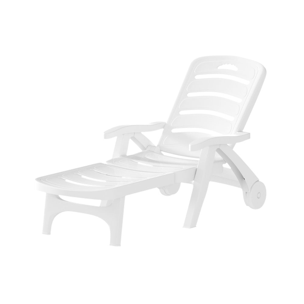 Gardeon Folding Sun Lounger Chaise with Wheels White