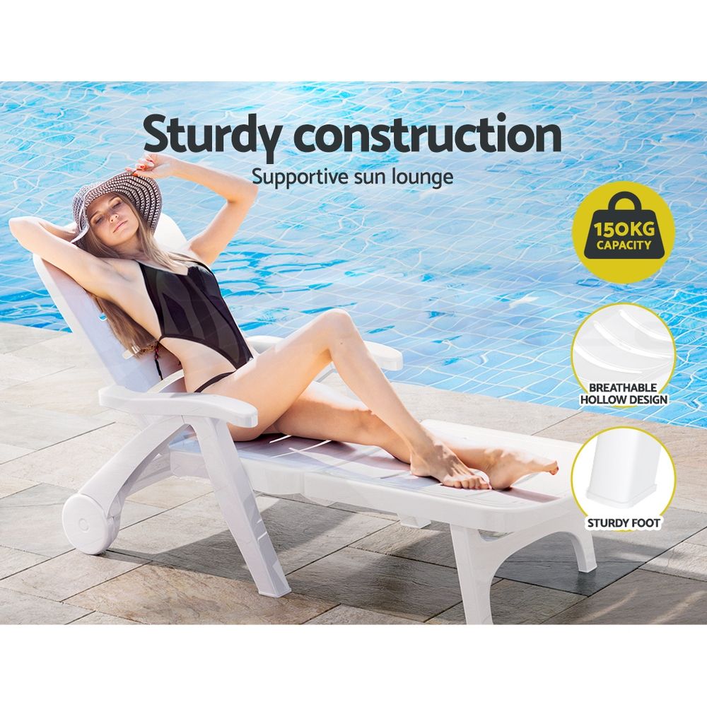 Gardeon Set of 2 Sun Lounger Folding Chaise Lounge Chair with Wheels
