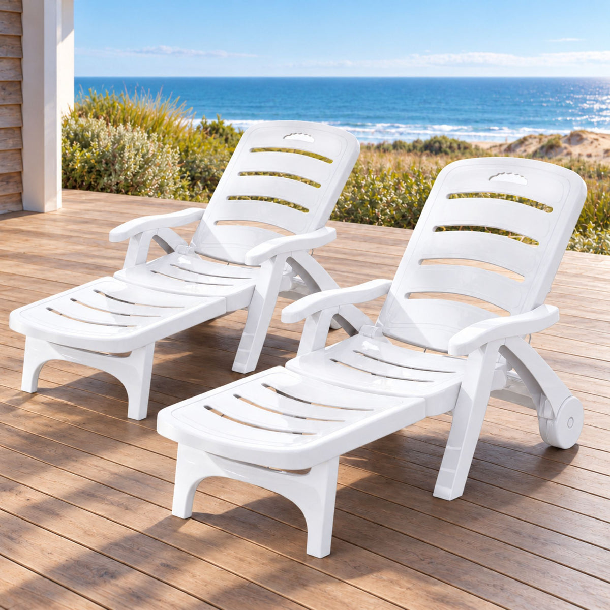 Gardeon Set of 2 Sun Lounger Folding Chaise Lounge Chair with Wheels