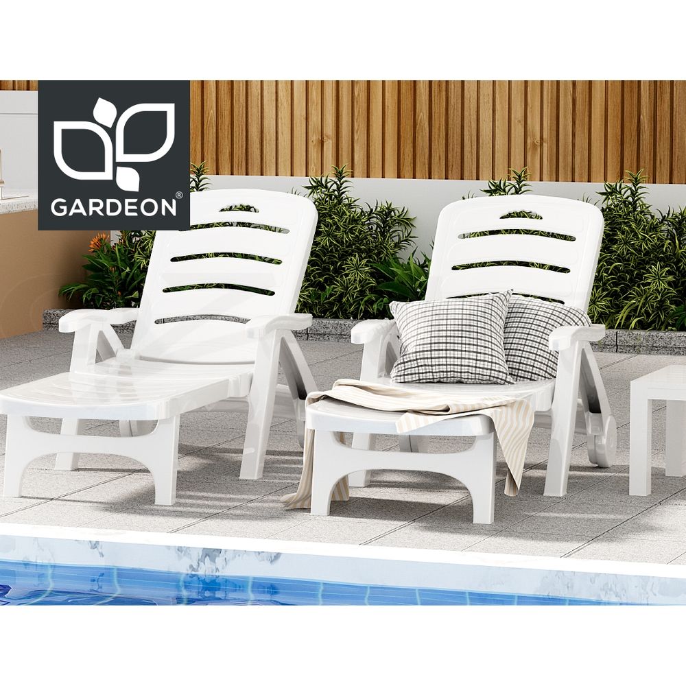 Gardeon Set of 2 Sun Lounger Folding Chaise Lounge Chair with Wheels