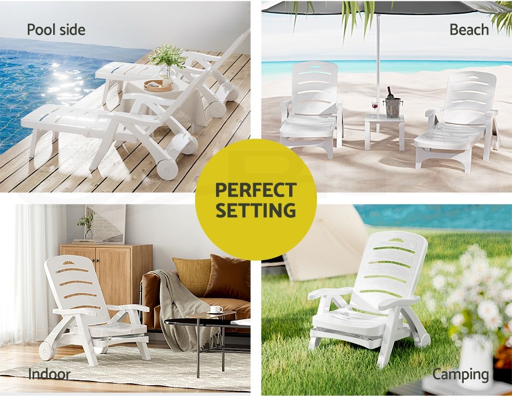 Gardeon Set of 2 Sun Lounger Folding Chaise Lounge Chair with Wheels