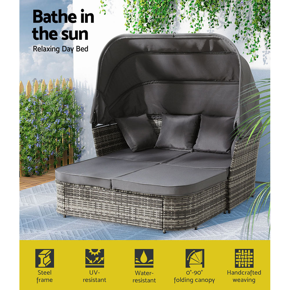 Gardeon Outdoor Day Bed Wicker Sofa Modular Grey