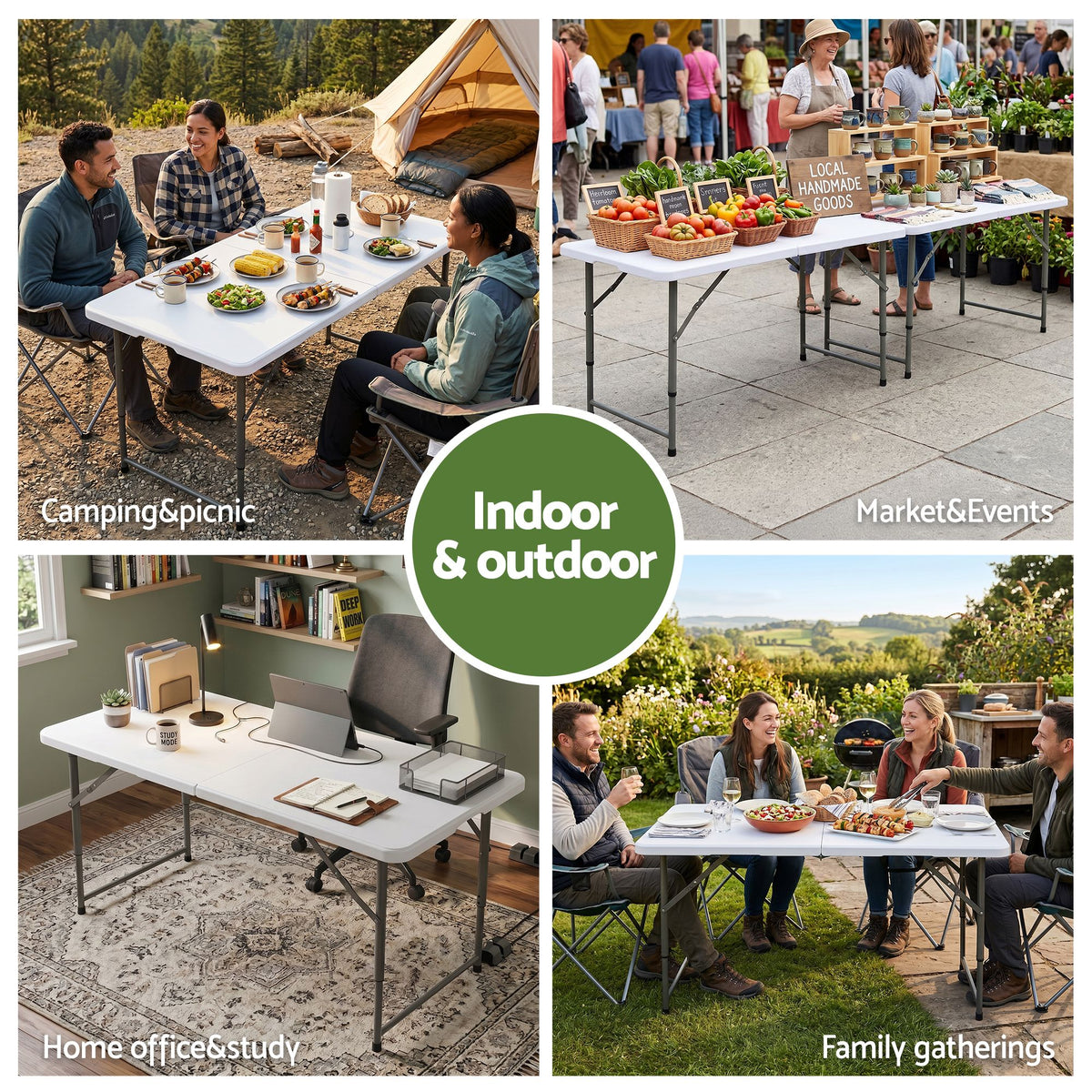 Gardeon 123cm Portable Folding Camping Table Adjustable Height