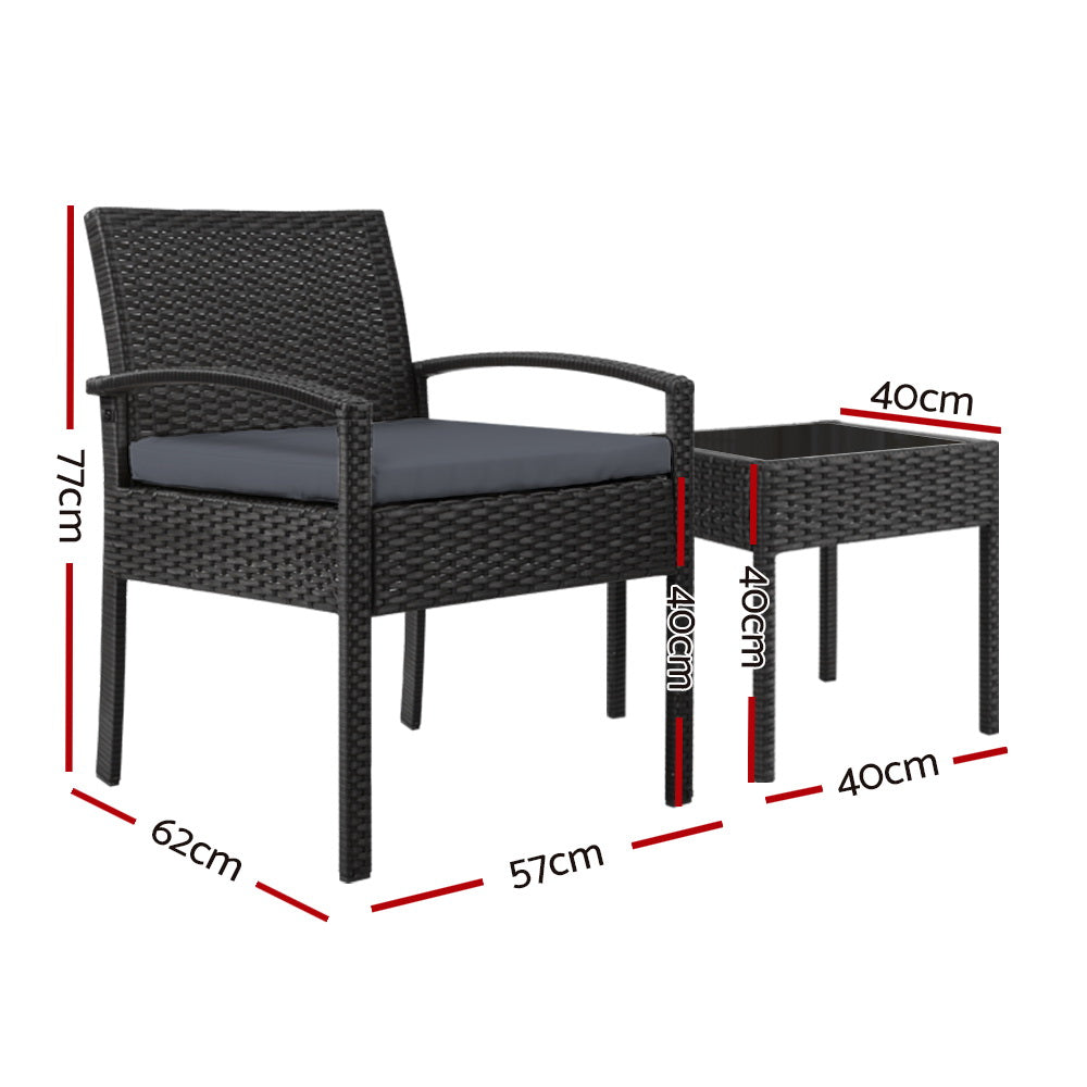 Gardeon 3-Piece Wicker Outdoor Bistro Set Black