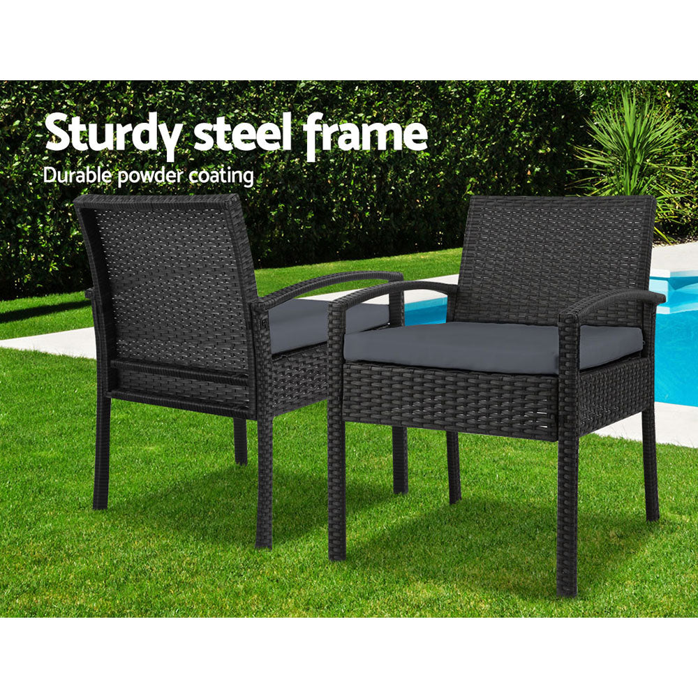 Gardeon 3-Piece Wicker Outdoor Bistro Set Black