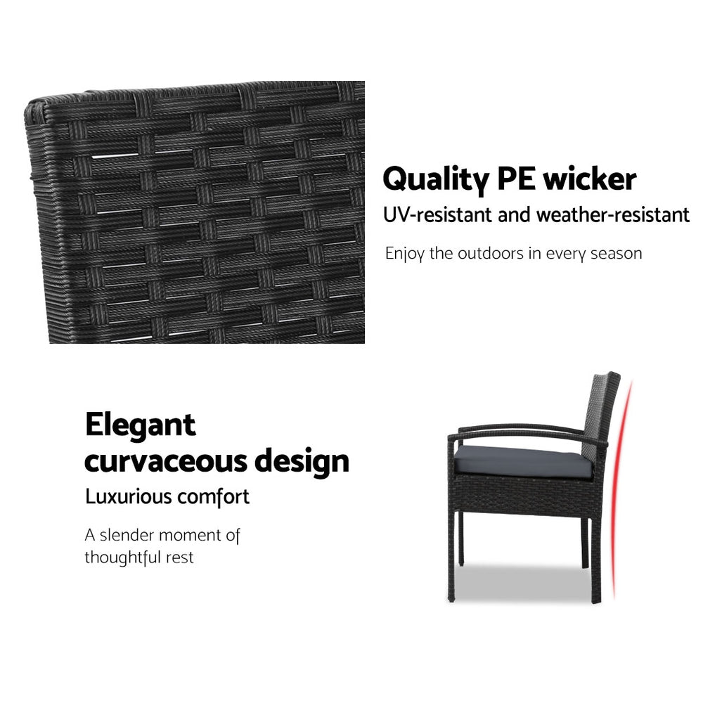 Gardeon 3-Piece Wicker Outdoor Bistro Set Black