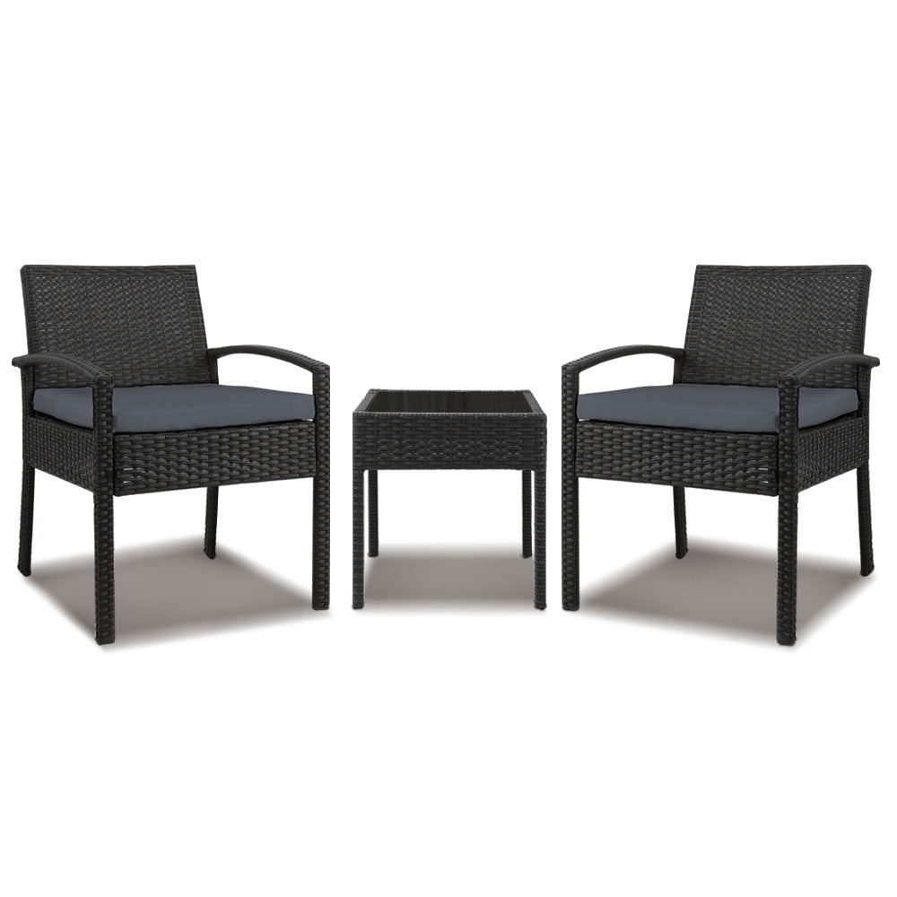 Gardeon 3-Piece Wicker Outdoor Bistro Set Black