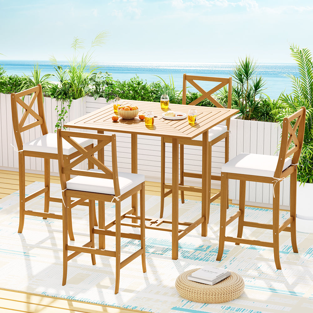 Gardeon 5-Piece Outdoor Bar Set Acacia Wood Oak Bistro Table Stools
