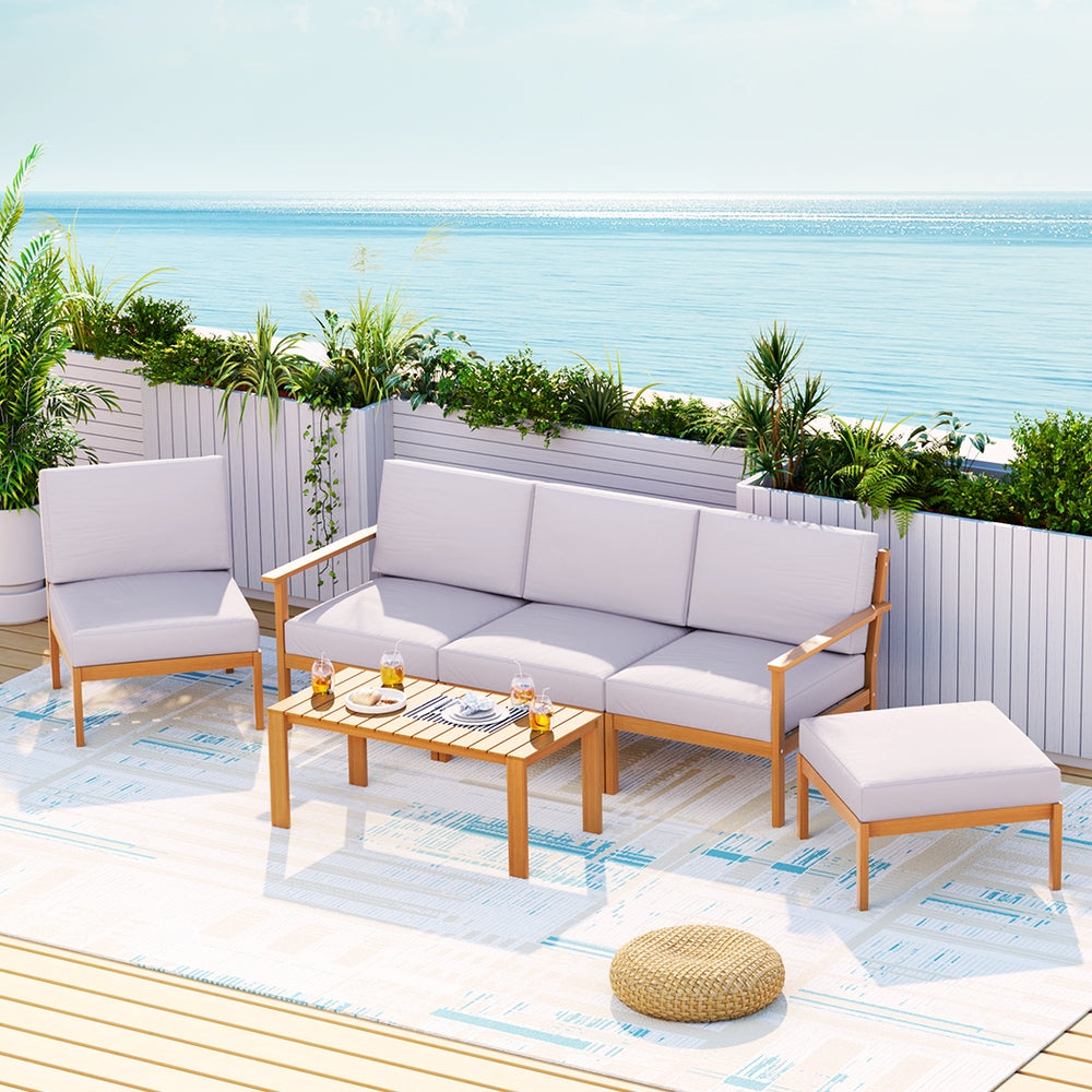 Customisable 5-Seater Acacia Wood Outdoor Sofa Set - Gardeon