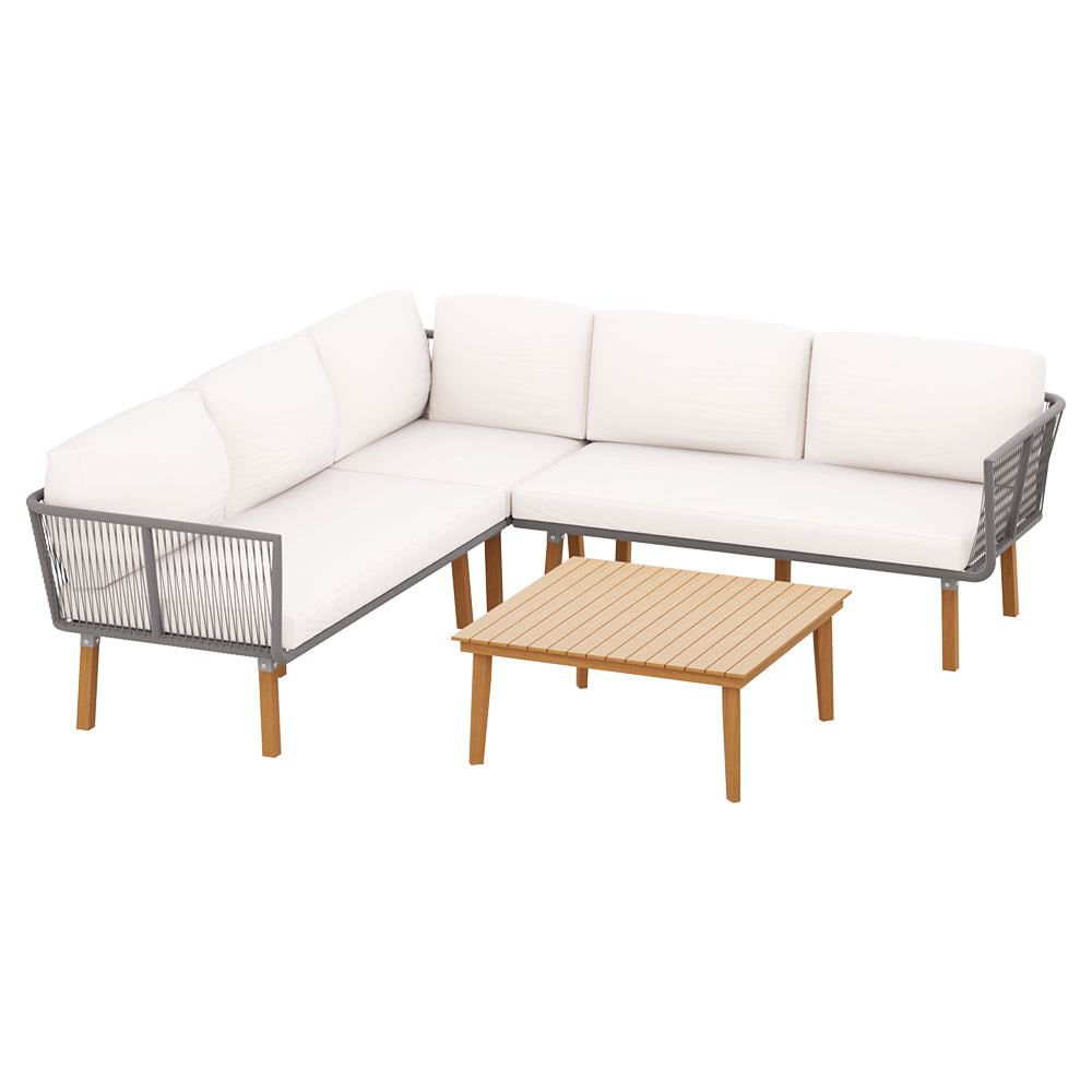 5-Seater Aluminum Outdoor Sofa Set, Wooden, UV-Resistant - Gardeon