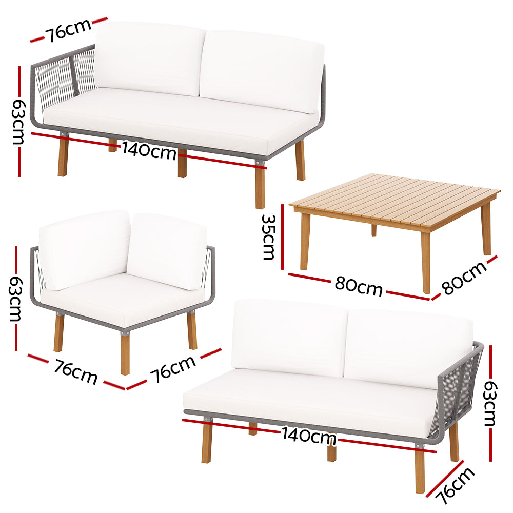 5-Seater Aluminum Outdoor Sofa Set, Wooden, UV-Resistant - Gardeon