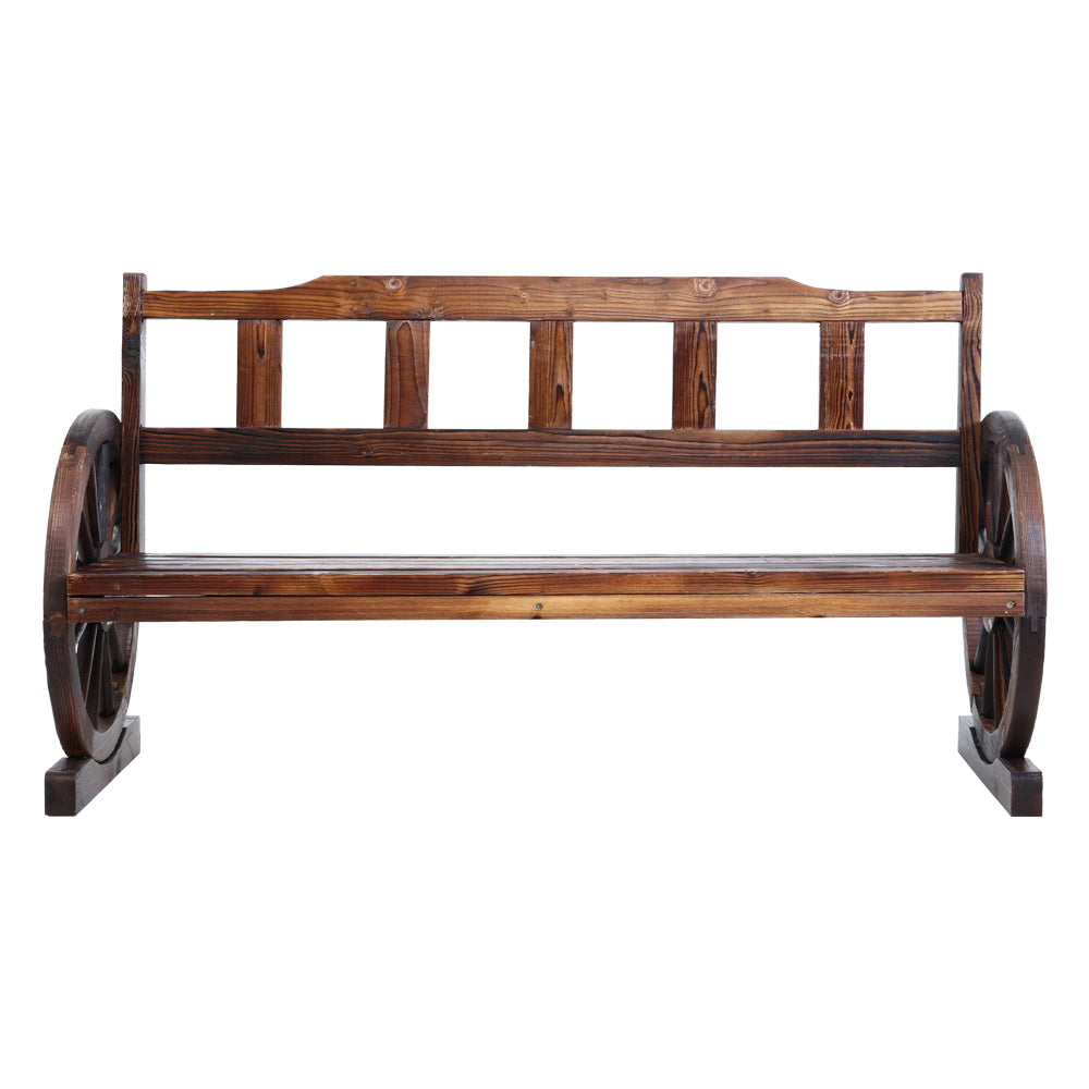 Rustic Canadian Firwood 3-Seater Wagon Wheel Bench - Gardeon