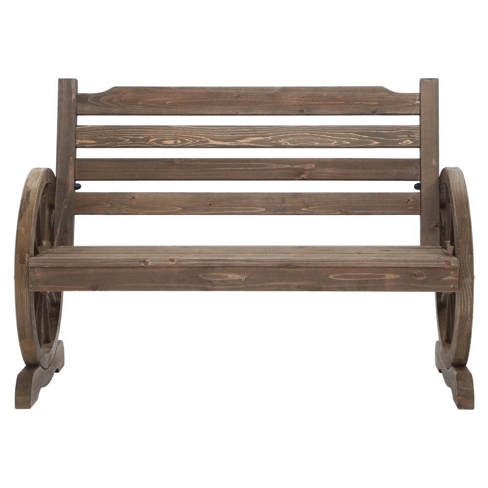 Gardeon Wagon Wheel 2-Seater Wooden Garden Bench Teak Brown
