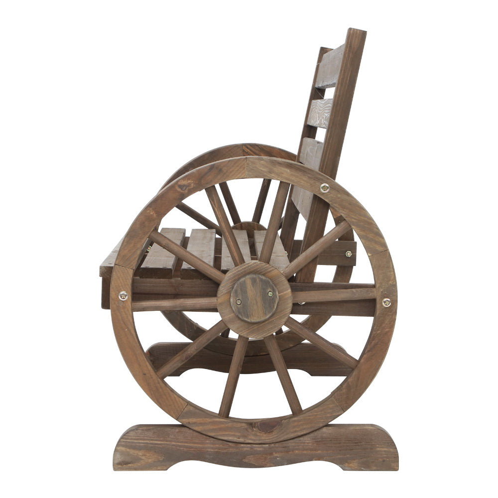 Gardeon Wagon Wheel 2-Seater Wooden Garden Bench Teak Brown