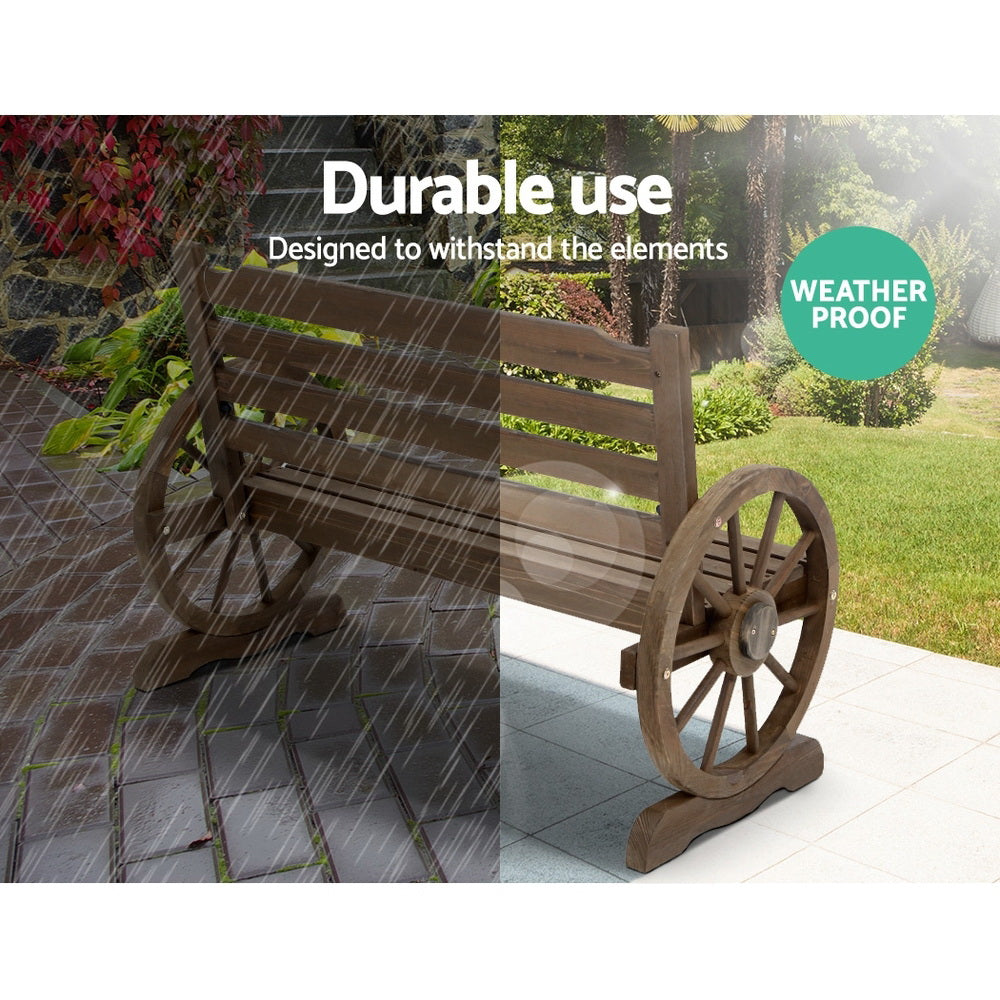 Gardeon Wagon Wheel 2-Seater Wooden Garden Bench Teak Brown