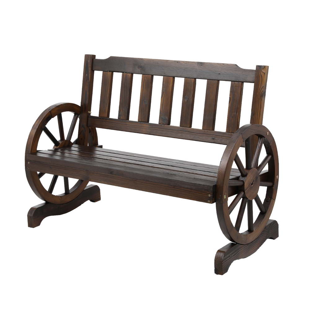 Gardeon Wagon Wheel 2-Seater Wooden Garden Bench Brown