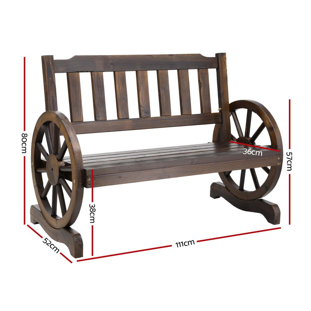Gardeon Wagon Wheel 2-Seater Wooden Garden Bench Brown
