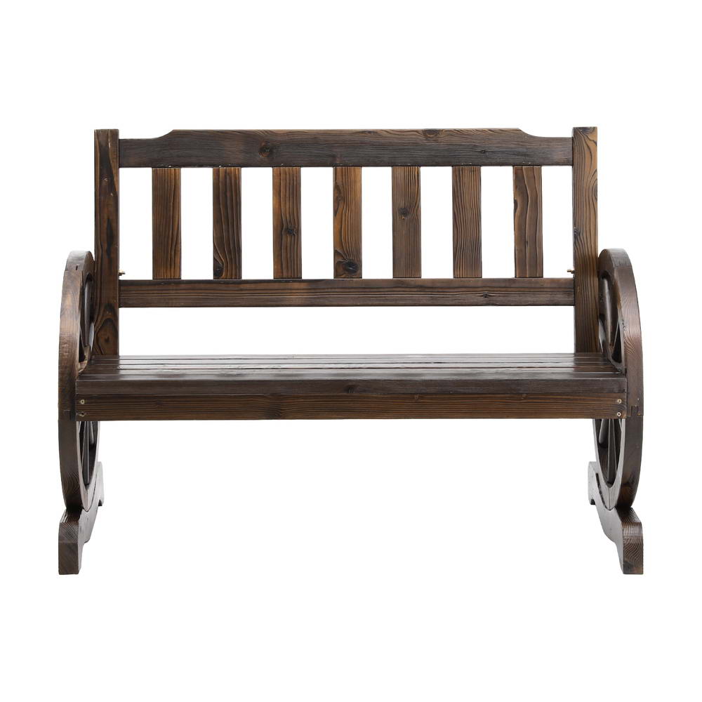 Gardeon Wagon Wheel 2-Seater Wooden Garden Bench Brown