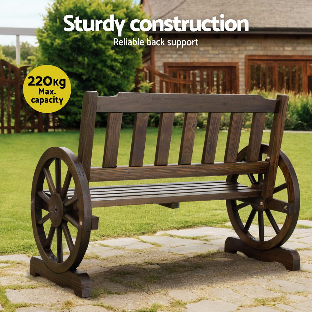 Gardeon Wagon Wheel 2-Seater Wooden Garden Bench Brown