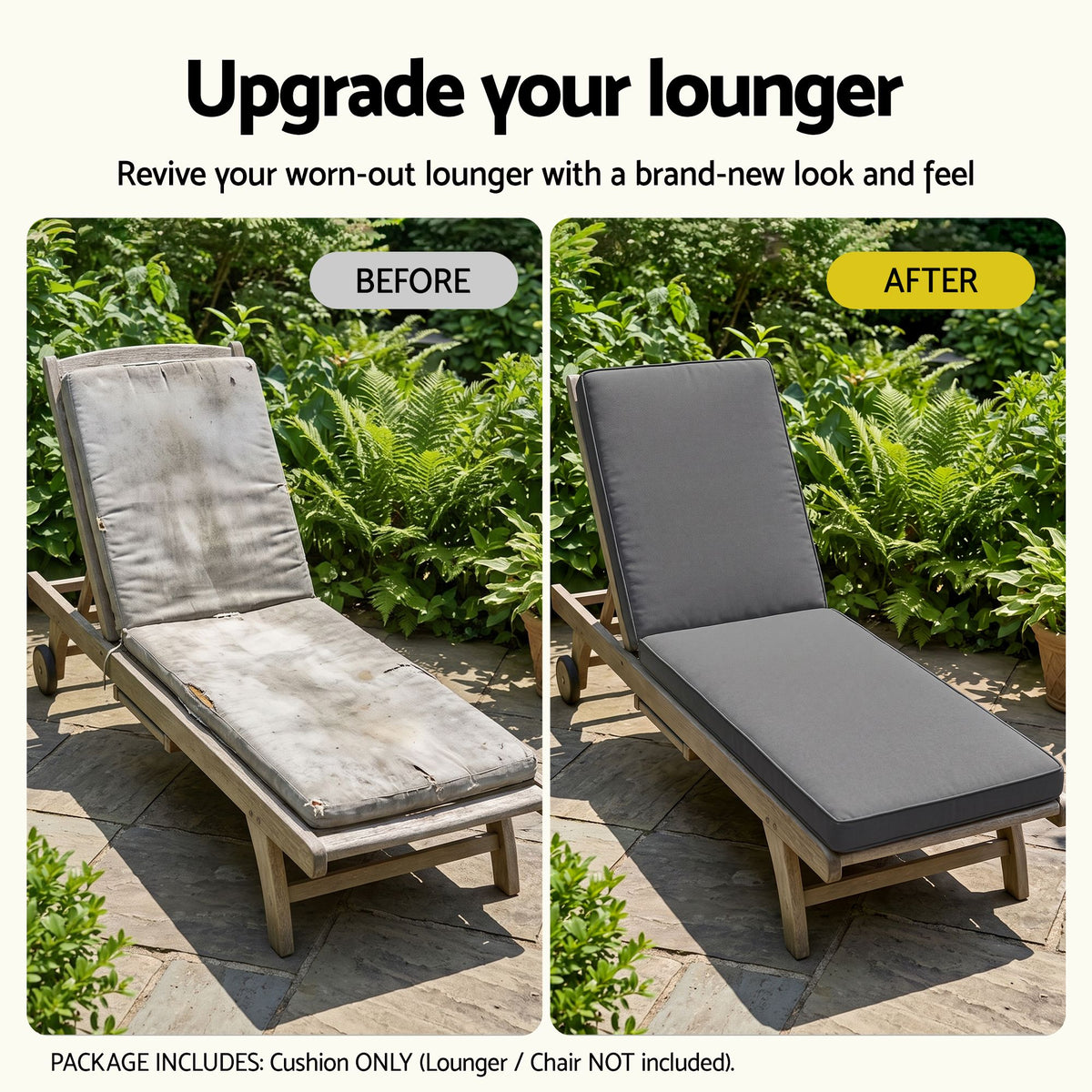 Gardeon Outdoor Chaise Lounge Cushion Lounge Chair Pad Sunbed Mattress Grey