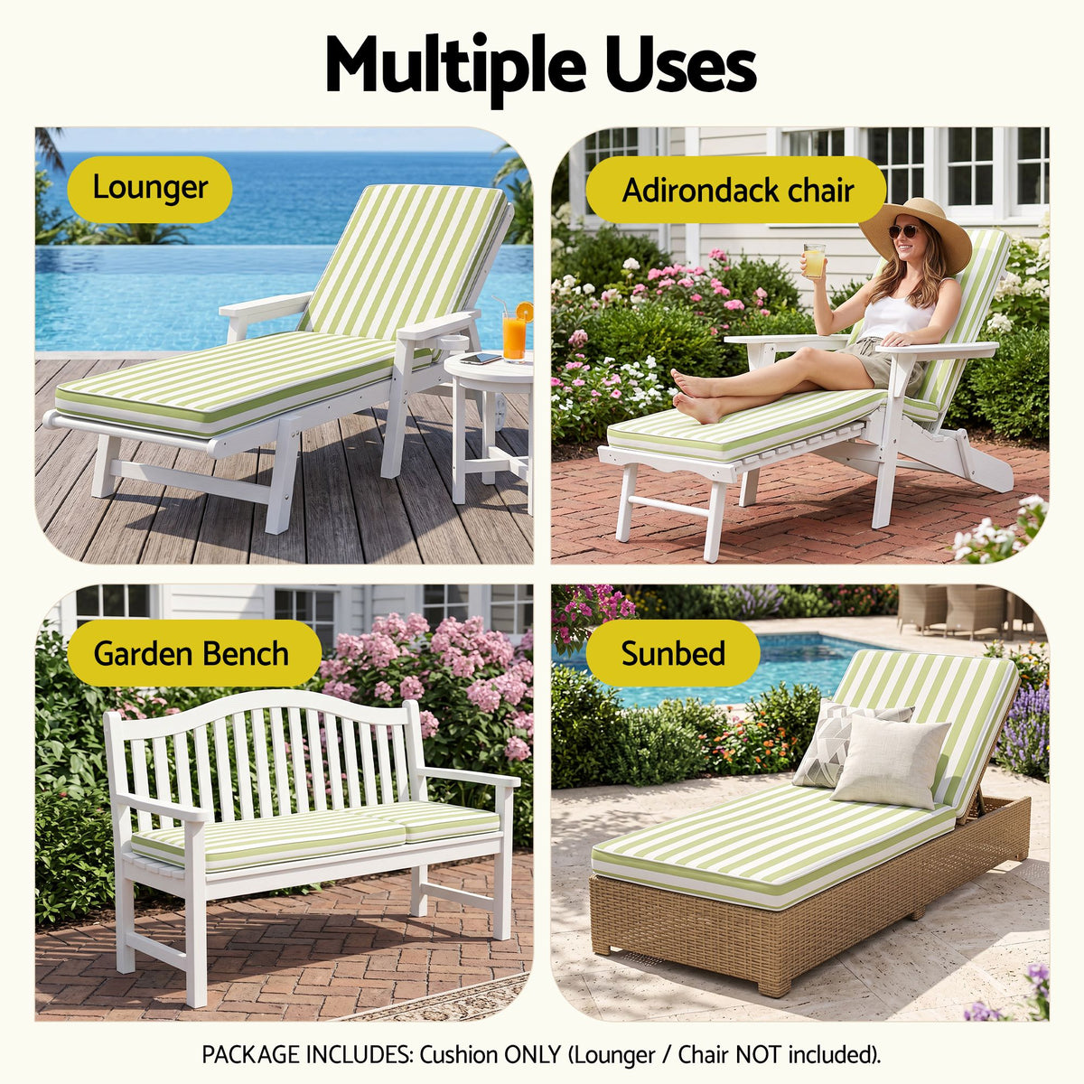 Gardeon Outdoor Chaise Lounge Cushion Lounge Chair Pad Sunbed Mattress Green
