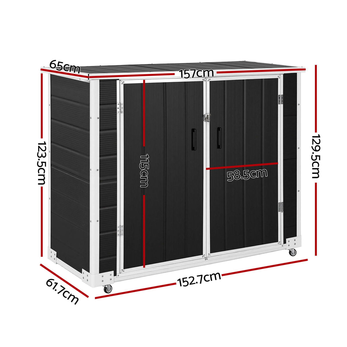 Gardeon Outdoor Storage Box 1164L Garden Shed 5 Wheels Lockable Cabinet Tool Organizer Dark Grey