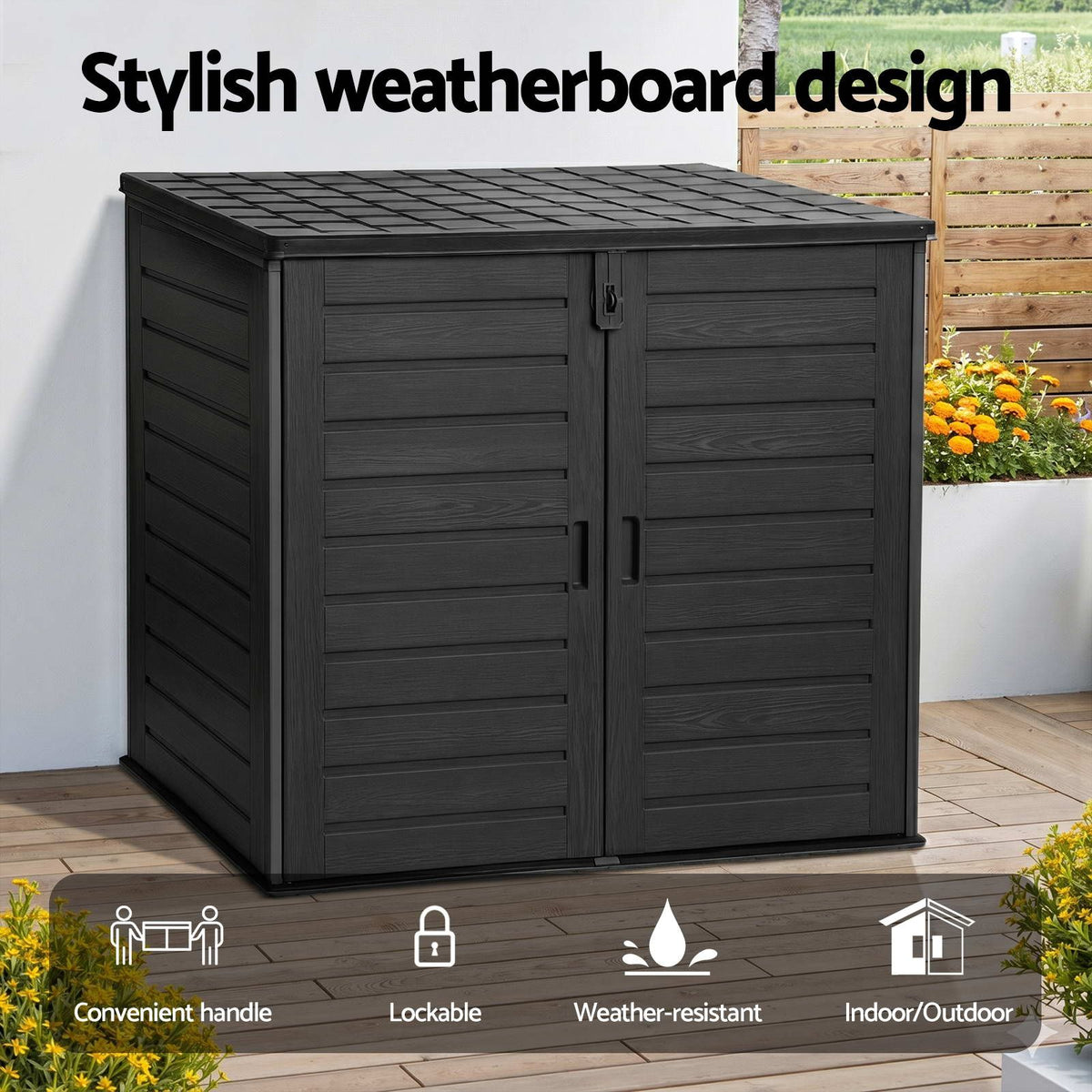 Gardeon Outdoor Storage Box 1170L Lockable Shed Black