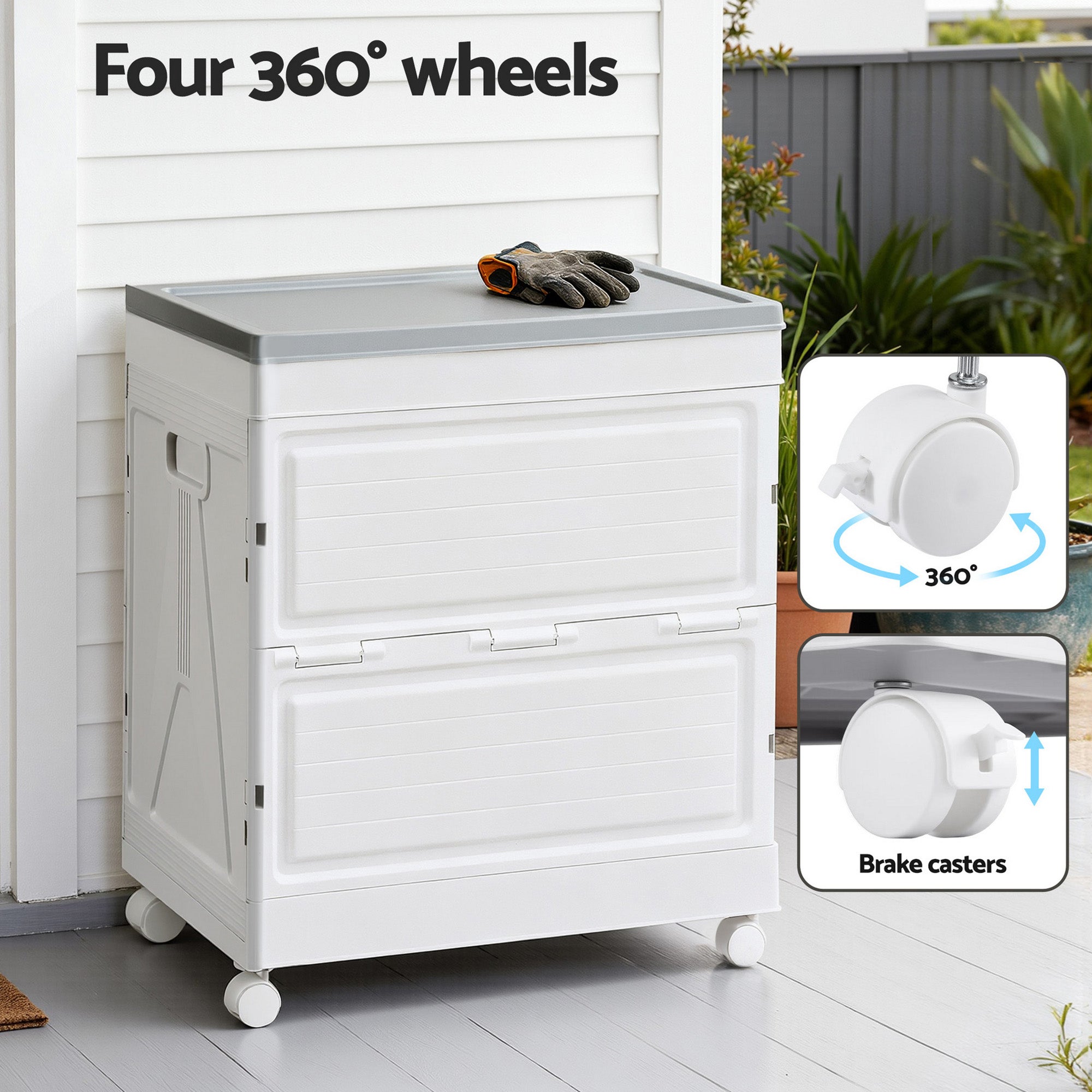 Gardeon 159L Outdoor Storage Box Stackable Cupboard Camping Organizer Wheels