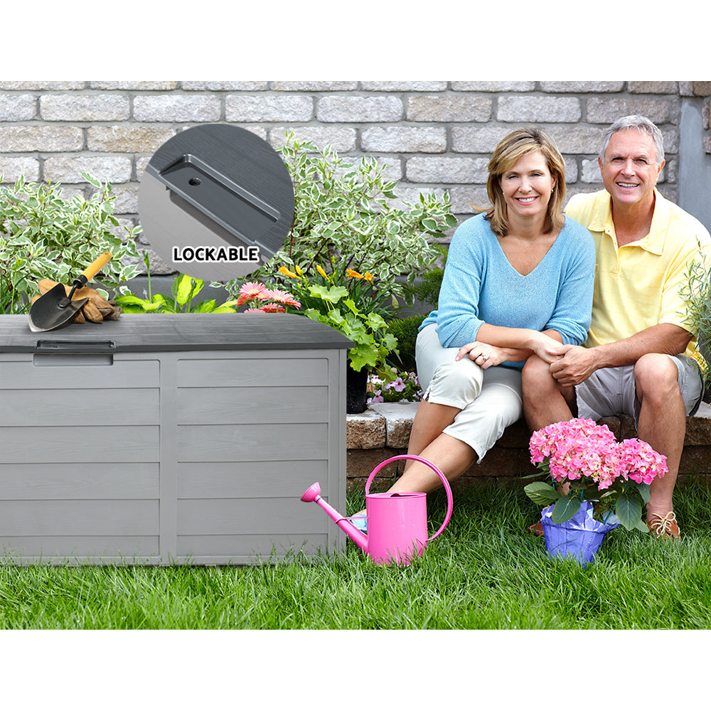 Gardeon 290L Outdoor Storage Box Lockable Grey