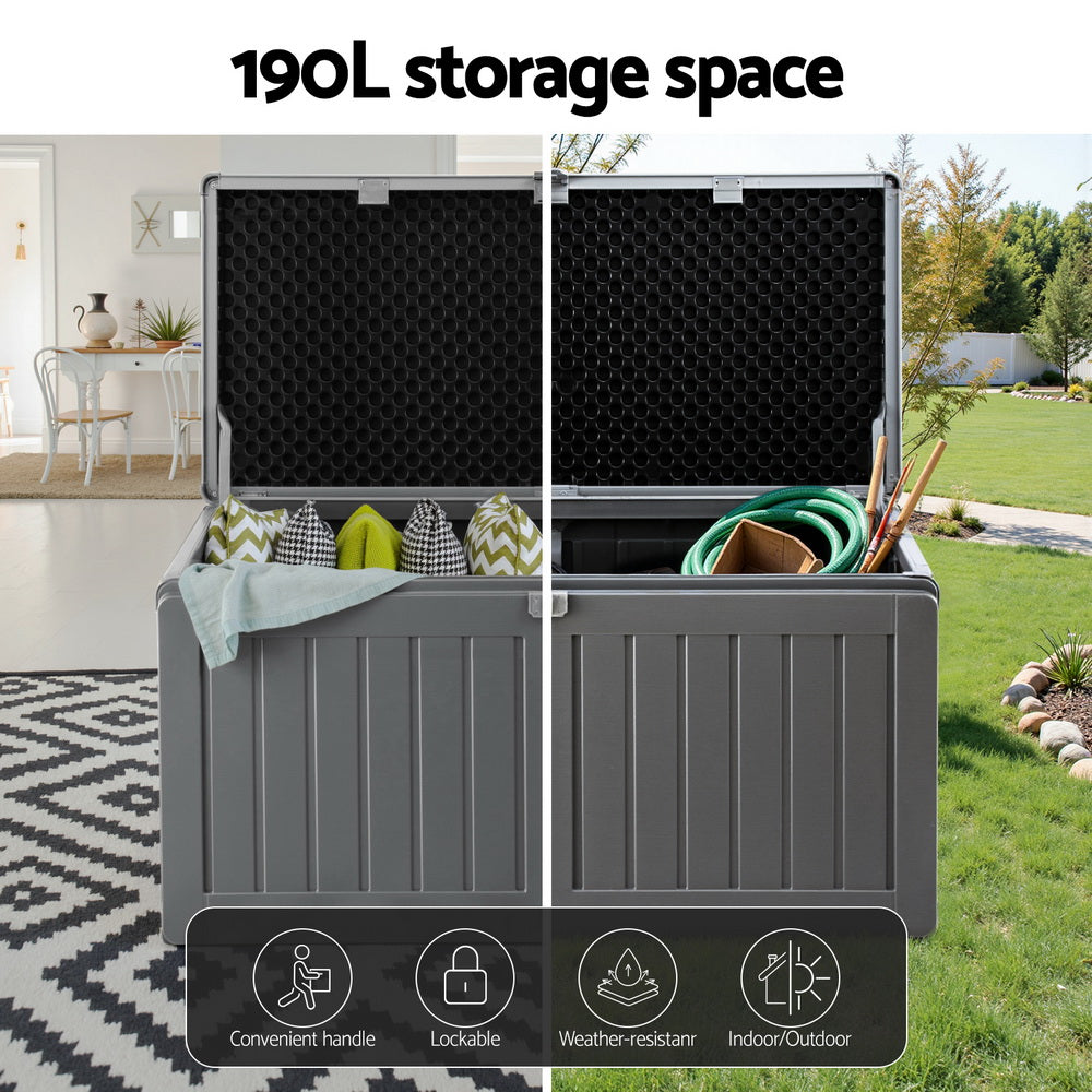 Gardeon 190L Outdoor Storage Box Lockable Garden Bench Black
