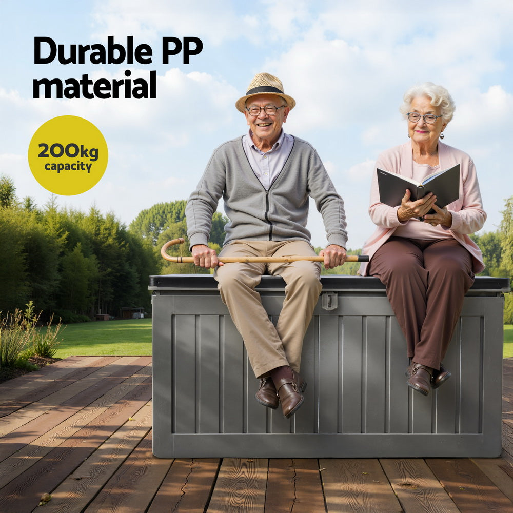 Gardeon 190L Outdoor Storage Box Lockable Garden Bench Black