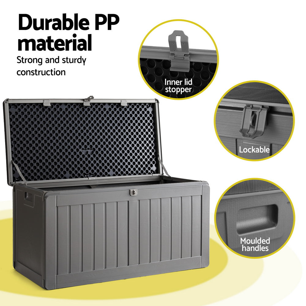 Gardeon 190L Outdoor Storage Box Lockable Garden Bench Black