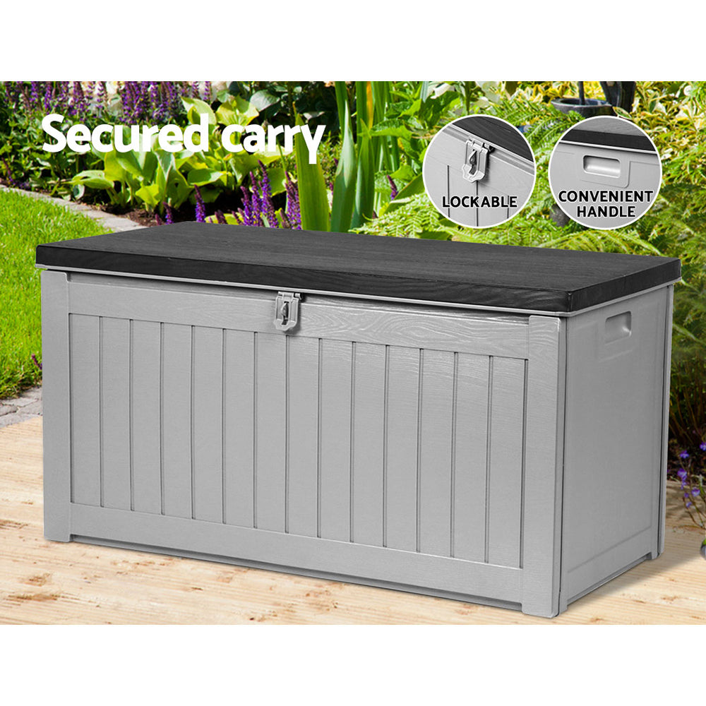 Gardeon 190L Outdoor Storage Box Lockable Garden Bench Black