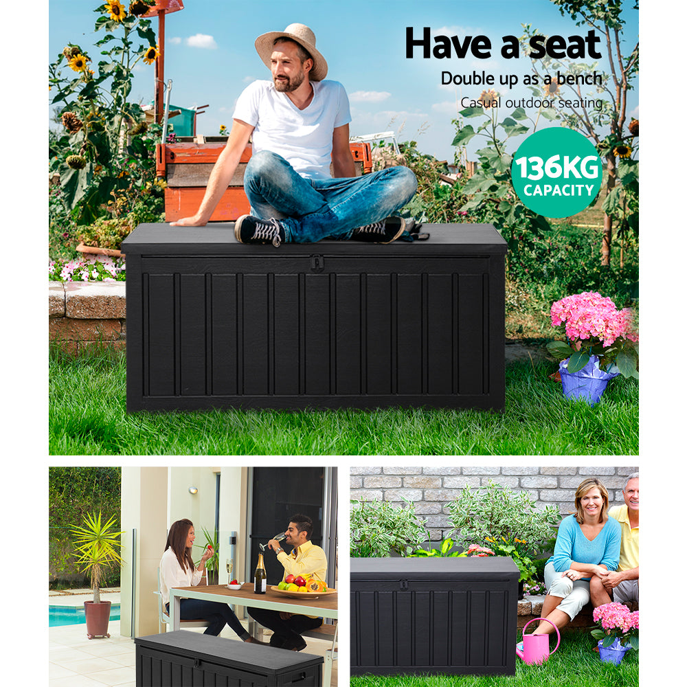 Gardeon 240L Outdoor Storage Box Lockable Garden Bench Black